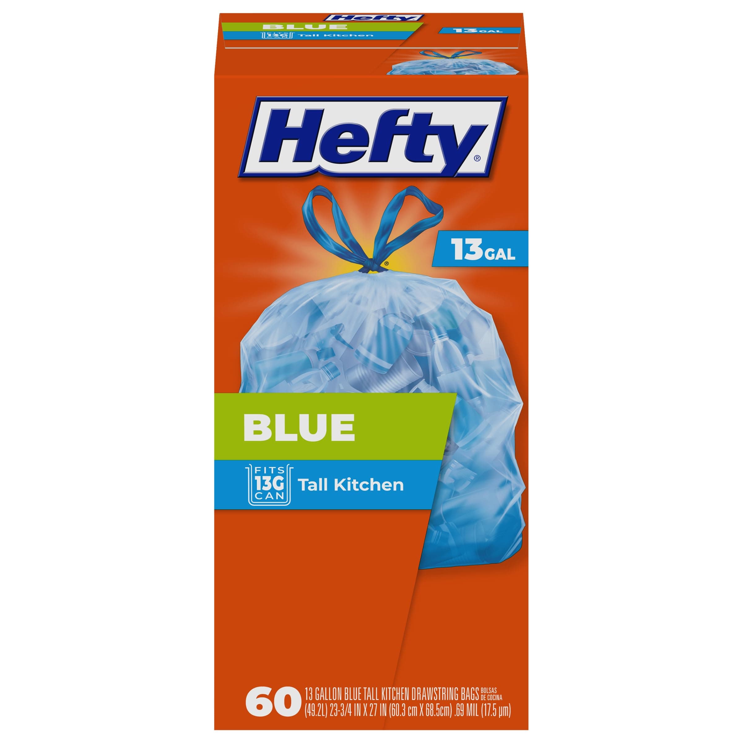 Blue Trash Bags, Blue, 13 Gallon, 60 Count