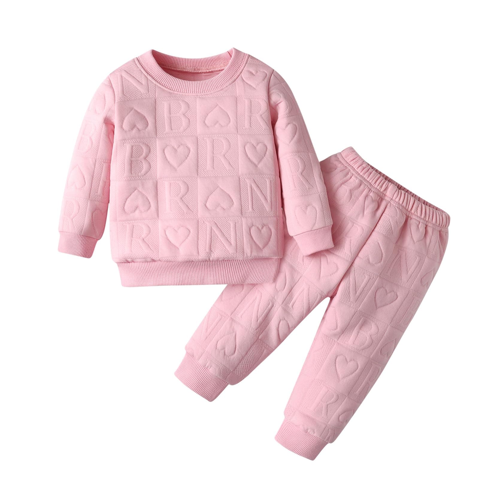 Awxoder Infant Baby Girl Clothes Solid Color Long Sleeve Tops Love Printed + Pants 2Pcs Sets