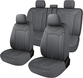 Premium Leather Car Seat Covers Full Seats, Waterproof Front Seat Covers and Split Rear Bench Seat Covers for Cars,Universal Automotive Interior Covers for Sedan SUV Truck Van Pick-up,Gray
