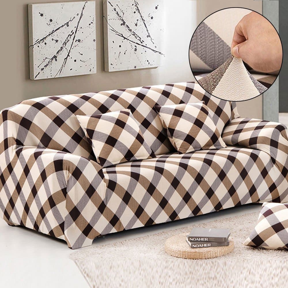 MONY Sofa Covers 3 Seater Sofa Slipcover Stretch Elastic Pet Dog Couch Protector Polyester Fabric Soft Couch Cover Floral Print Slipcover(Grid)