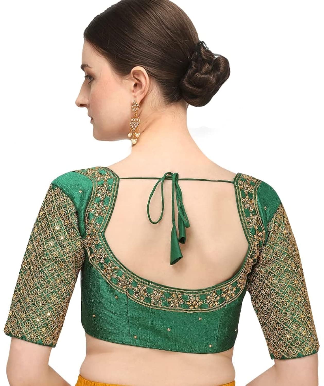 Pujia Mills Women's Embroidery Handwork Sequence Work Necklace Design Readymade Blouse