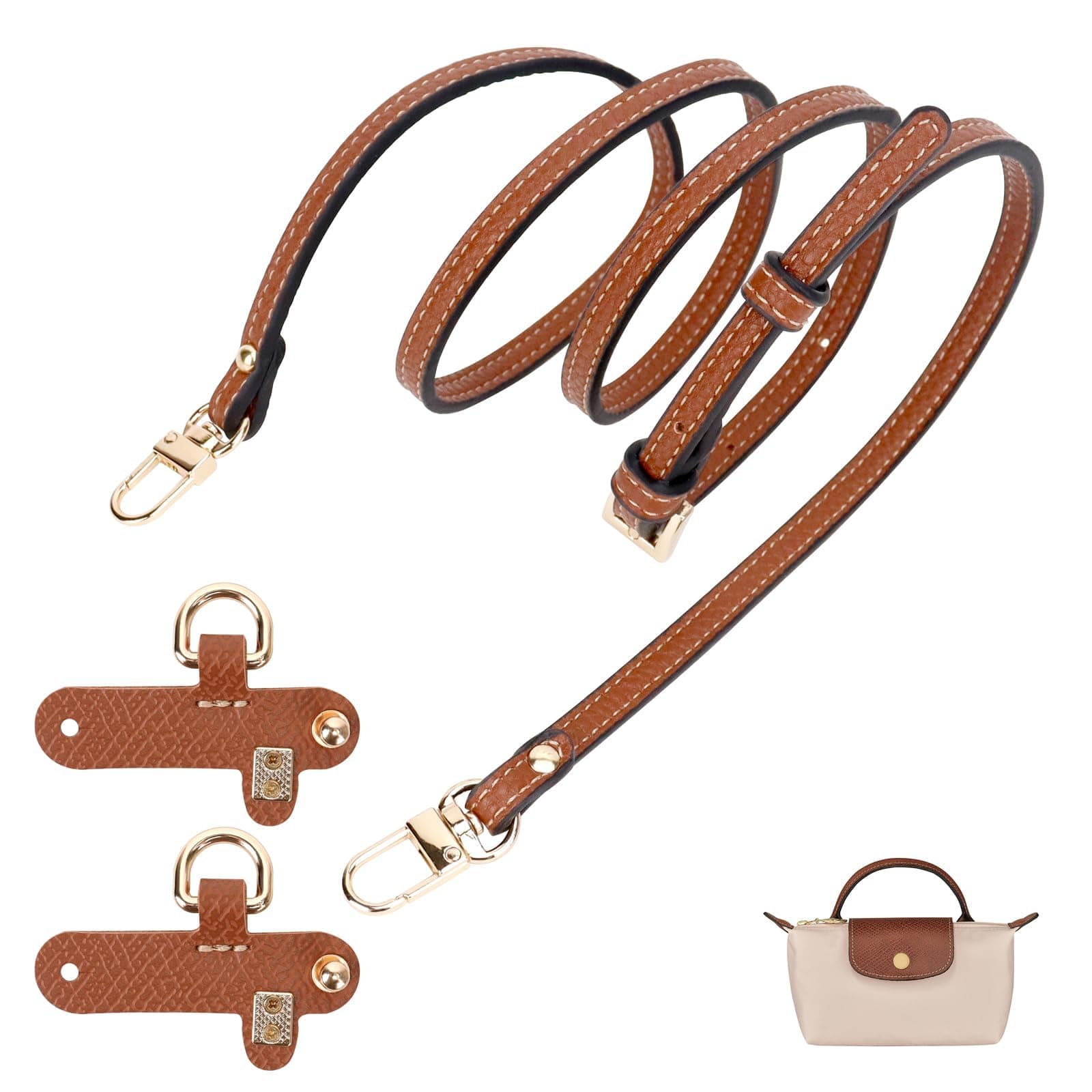 Strap Compatible for longchamp mini bag strap - Punch-Free Adjustable Buckle Design Suit For longchamp mini bag strap - Leather Brown