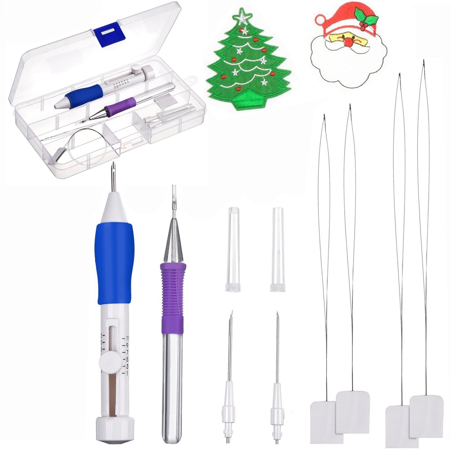 DoitY Embroidery Stitching Punch Needle Magic Embroidery Pen Set with Threader Christmas Patterns DIY Sewing Tools