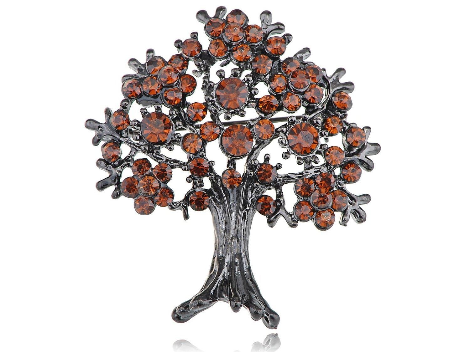 Smoked Topaz Crystal Rhinestone Apple Tree Fall Leaves Spring Bloom Brooch