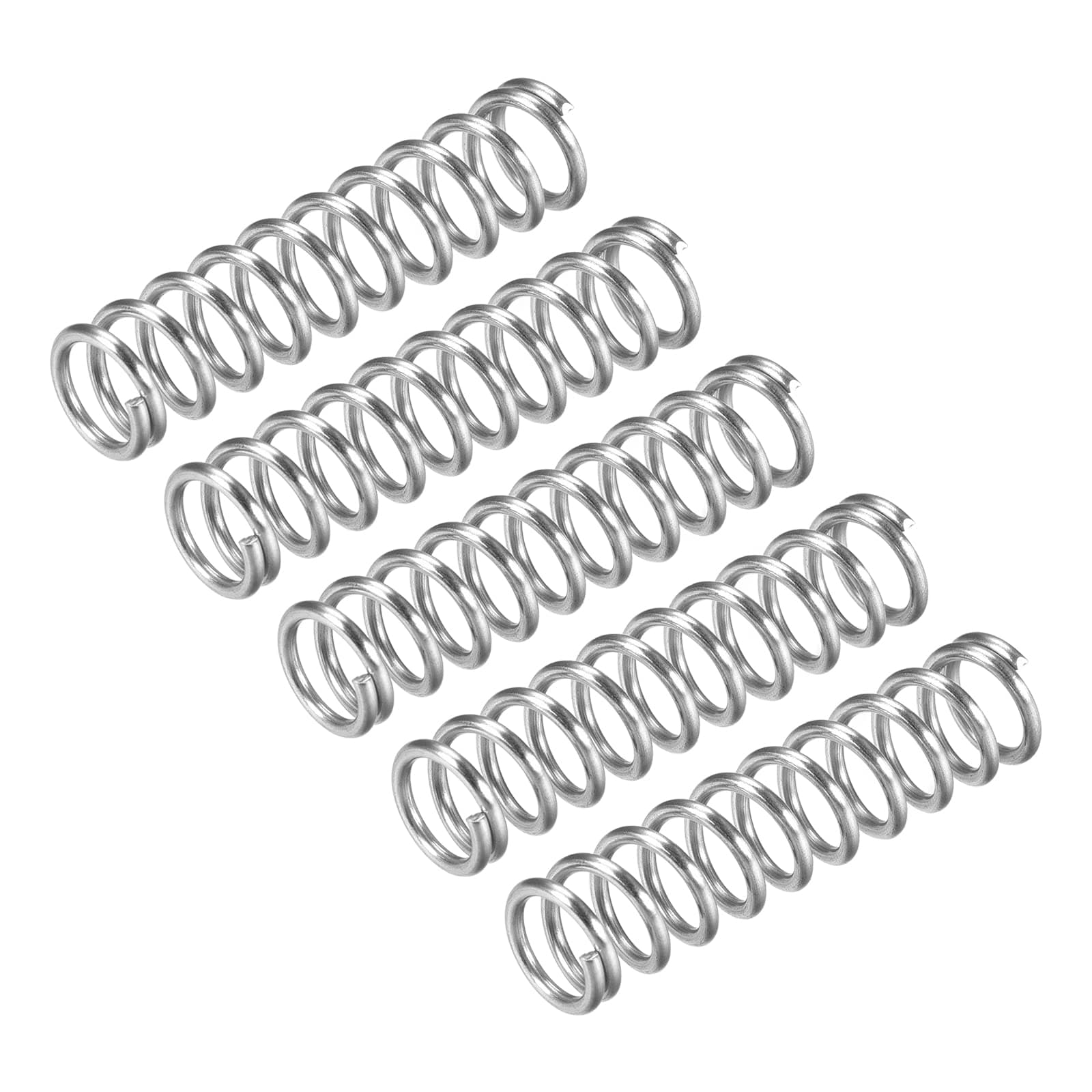 sourcing map Compression Spring, 5Pcs 304 Stainless Steel, 12mm OD, 1.6mm Wire Size, 50mm Free Length, Silver Tone