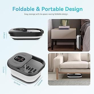 Foot Spa Bath Massager, Collapsible Foot Soaking Tub with Heat, Bubbles, Red Light, Pumice Stone, and Shiatsu Rollers for Relaxation, Gift for Foot Care