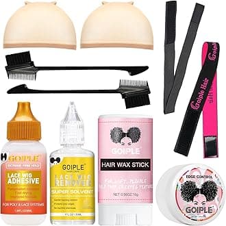 Goiple Lace Front Wig Glue - Waterproof, Lace Glue with Tools and Hair Wax Stick (Wig Glue Remover/Edge Control Wax/Wig Band/Hair Dual Drush)