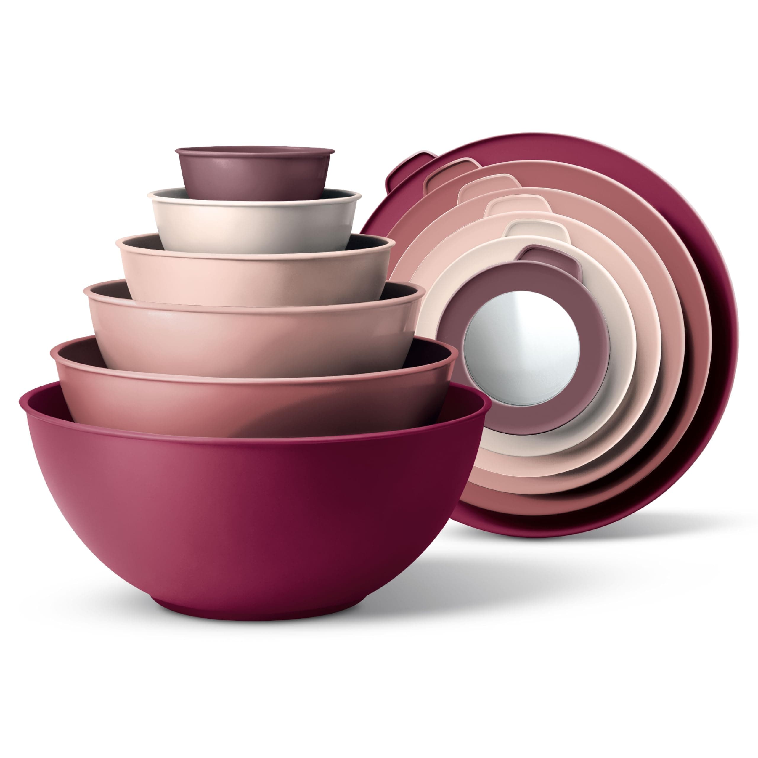 - Mixing Bowls with Lids - 12 Piece Plastic Nesting Bowls Set includes 6 Prep Bowls and 6 Lids, Microwave Safe Mixing Bowl Set, Rose TPR Lid
