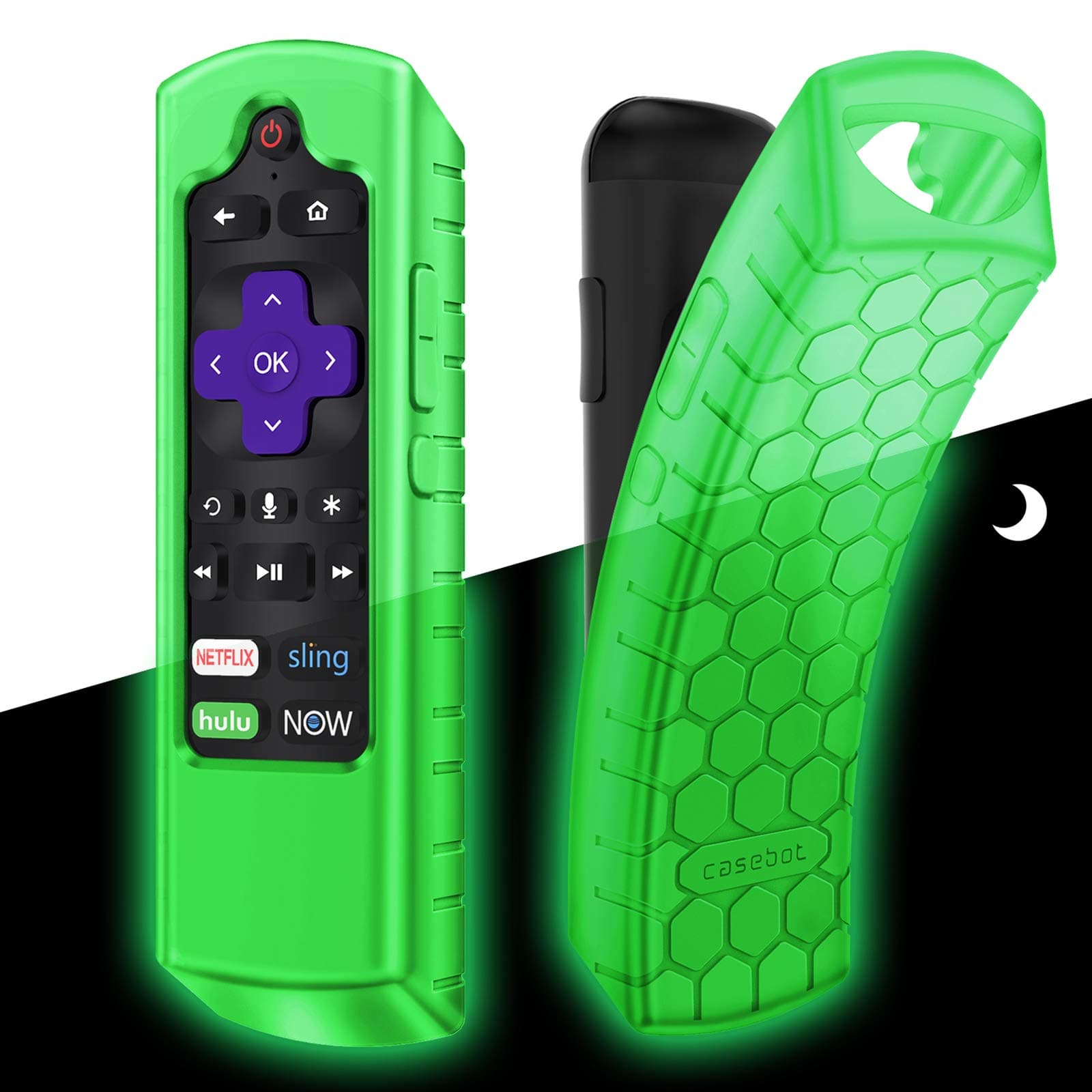 SER FLYMON Remote Case for Roku Voice, Express 3930 (2019)/3900, Premiere+ 3921 (2019)/Premiere 3920, Honey Comb Anti Slip Shockproof Silicone Cover, Green Glow
