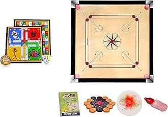 WRF Superior Matte Finish Practice Carrom Board for Serious Professional Practice with Coins Striker and Powder Black New (32 Inch with Ludo WR-2)
