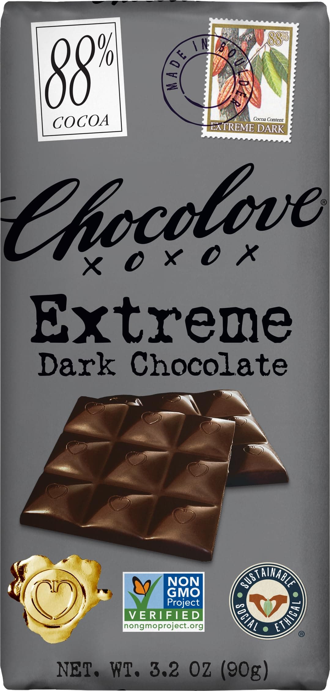 Chocolate Bar Extreme Dark 88%, 3.2 Ounce