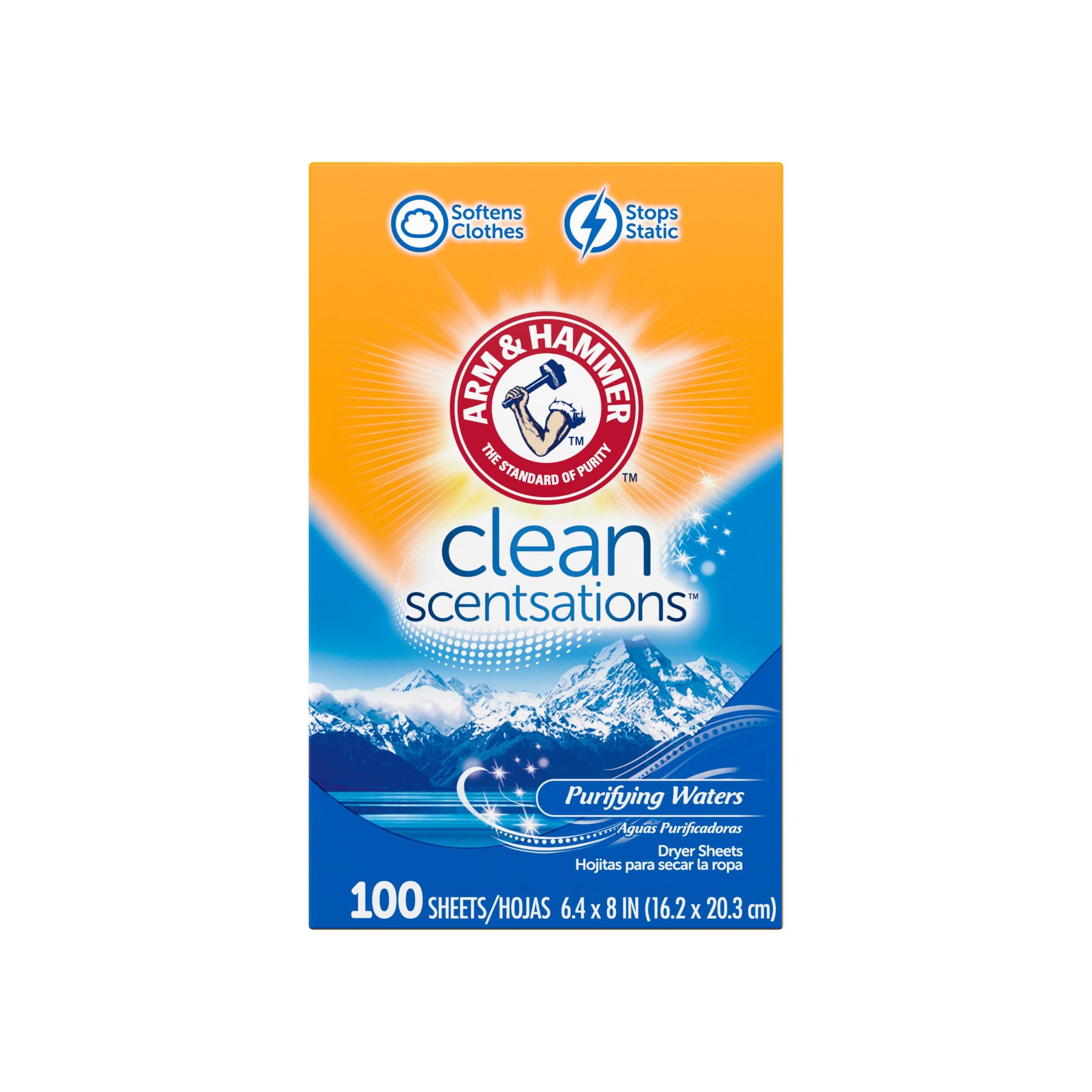 ARM & HAMMER Fabric Softener Sheets, 100 sheets, Purifying Waters