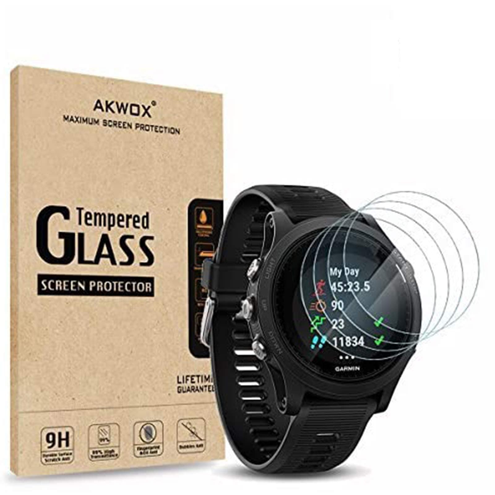 (Pack of 4) Tempered Glass Screen Protector for Garmin Forerunner 935, Akwox [0.3mm 2.5D High Definition 9H] Premium Clear Screen Protector for Garmin Forerunner 935