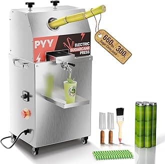 PYY Electric Sugarcane Juice Machine - 800W Sugar Cane Juicer with 660lbs/hr 28 RPM High Output, 3-Rollers Stainless Steel Sugarcane Machine Extractor Squeezer on Wheels for Home Commercial