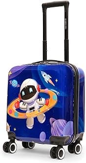 Nasher MilesTic Tac Toe Polycarbonate Hard-Sided 8 Wheels Double Spinner Cabin Luggage for Kids Blue 44cm|17inch Kids Trolley Bag |Occupation Astronaut
