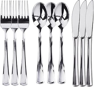 312 Plastic Silverware Set, Silver Plastic Cutlery Set, Disposable Silverware Set | 104 Plastic Forks, 104 Plastic Spoons, 104 Plastic Knives | Heavy Duty Bulk Disposable Flatware Plastic Utensils Set