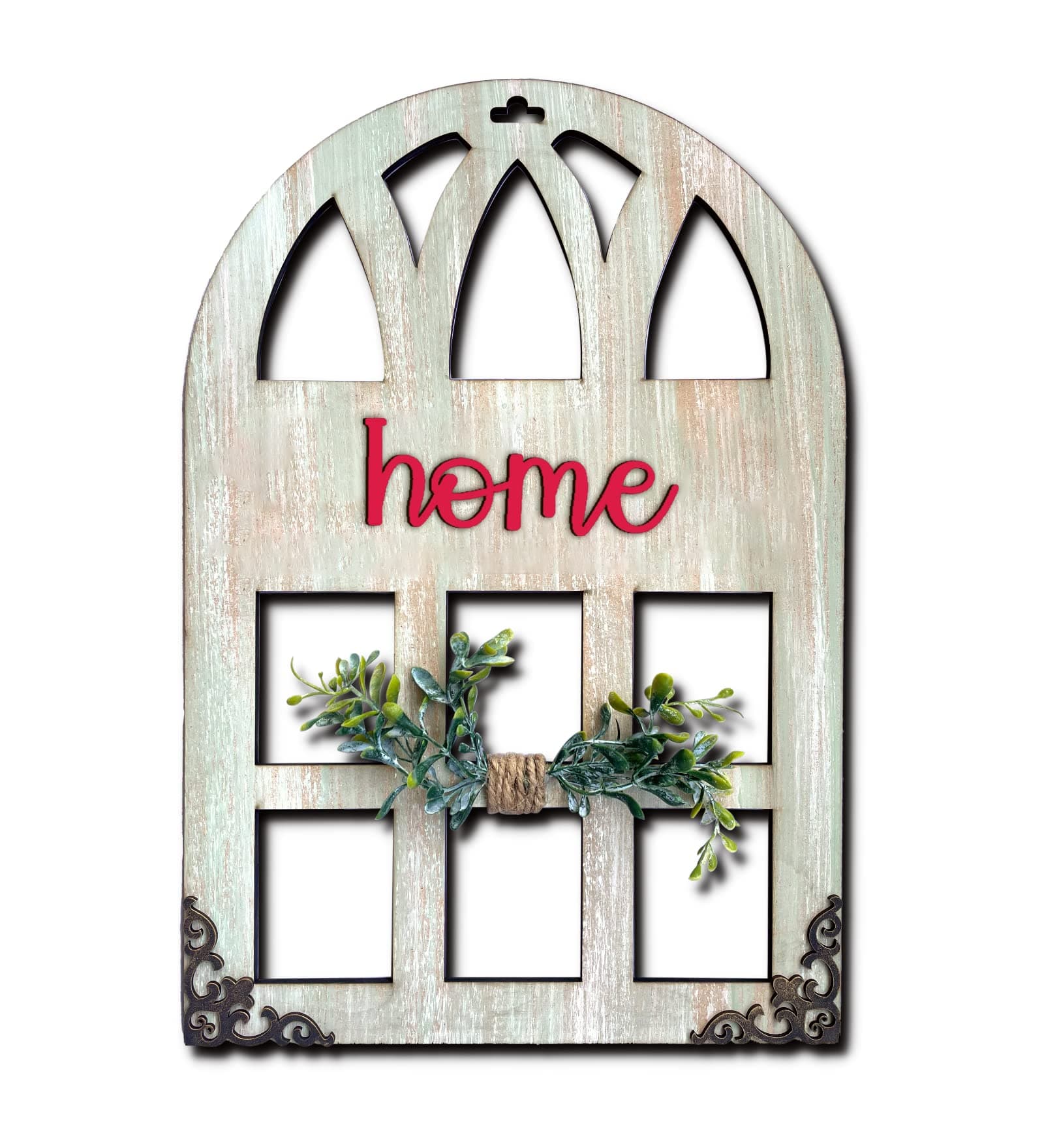 Chalk My Theme 3D Laser Cut Letters Blessed Wall Décor in Window Style with Leaves Wooden Wall or Door Decor for Home, Living Room, Bedroom, Balcony or Any Favorite Place Rustic