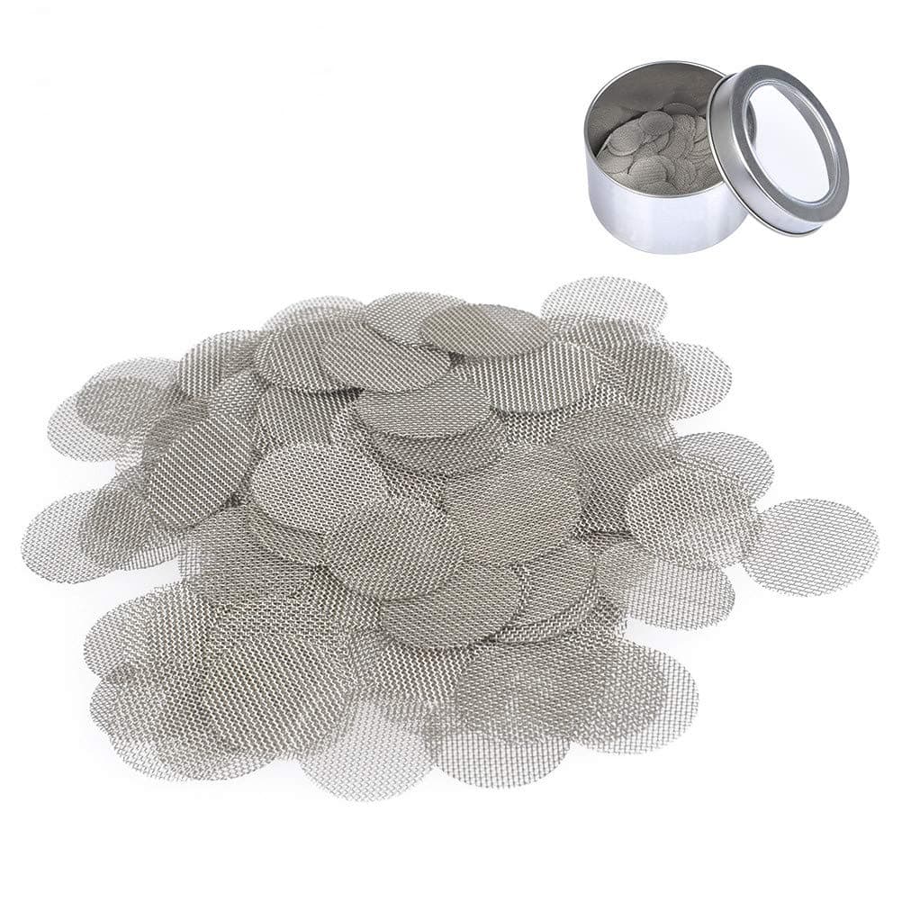 TIMESETL 150 Pieces Thick Pipe Screen Bulk 5/8"(0.625 inch | 15mm) Silver Stainless Steel Smoking Screen Filter for Tobacco Bowls with Storage Box