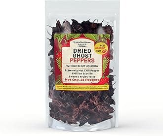 Dried Ghost Peppers, 25 count, Extremely Hot Bhut Jolokia Chile Peppers