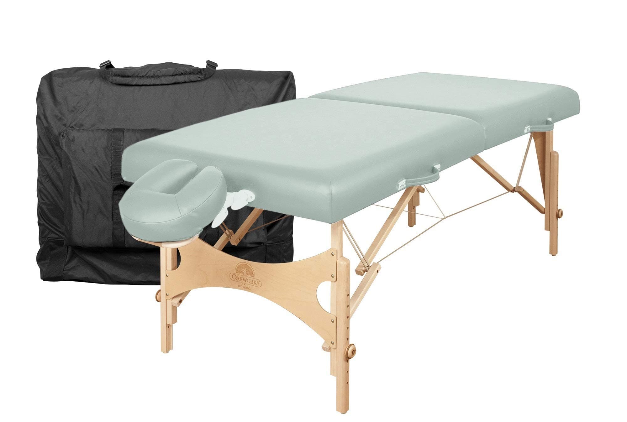 Oakworks Portable Massage Table NOVA Package, Sage (light green), Professional Spa-Level Comfort, W/Face Rest Cradle & Boiance Face Rest, Carry Case, 24"-34" Height Range, 29"