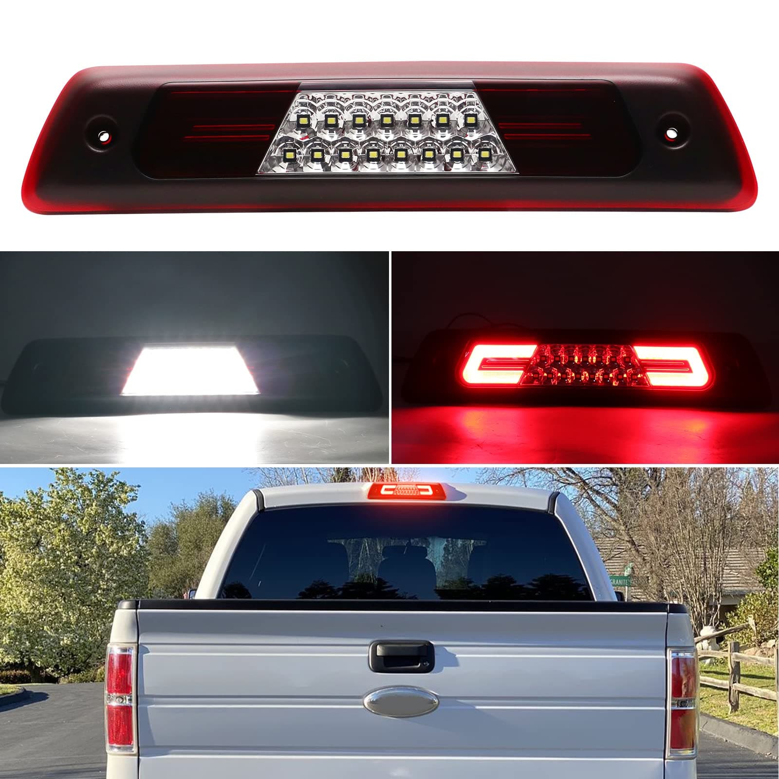 3rd Third Brake Lights LED Compatible with F150 2009 2010 2011 2012 2013 2014,Cab Roof Cargo Light Rear Center High Mount Stop Lamp C style(Fit for Rapt0r Red Lens)