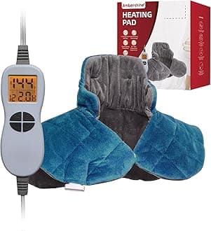 Ambershine 19''x24'' Weighted Neck & Shoulder Heating Pad, 2.5lbs with 12 Temperature Settings& 4 Auto-Off Timers, Pain Relief for Neck/Shoulder/Back, Christmas Gifts for Women Men Mom Dad (Gray&Blue)