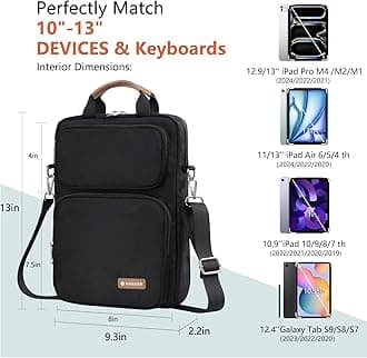 10-13 Inch Tablet Sleeve Bag, Ipad Bag for 13 In/11 in New iPad Pro M4 & 13 in Air M2 2024,iPad Pro 12.9 M2&M1,Ipad 10.9,Galaxy Tab S8+/S9+ 12.4,with Removable Shoulder Strap(Black)