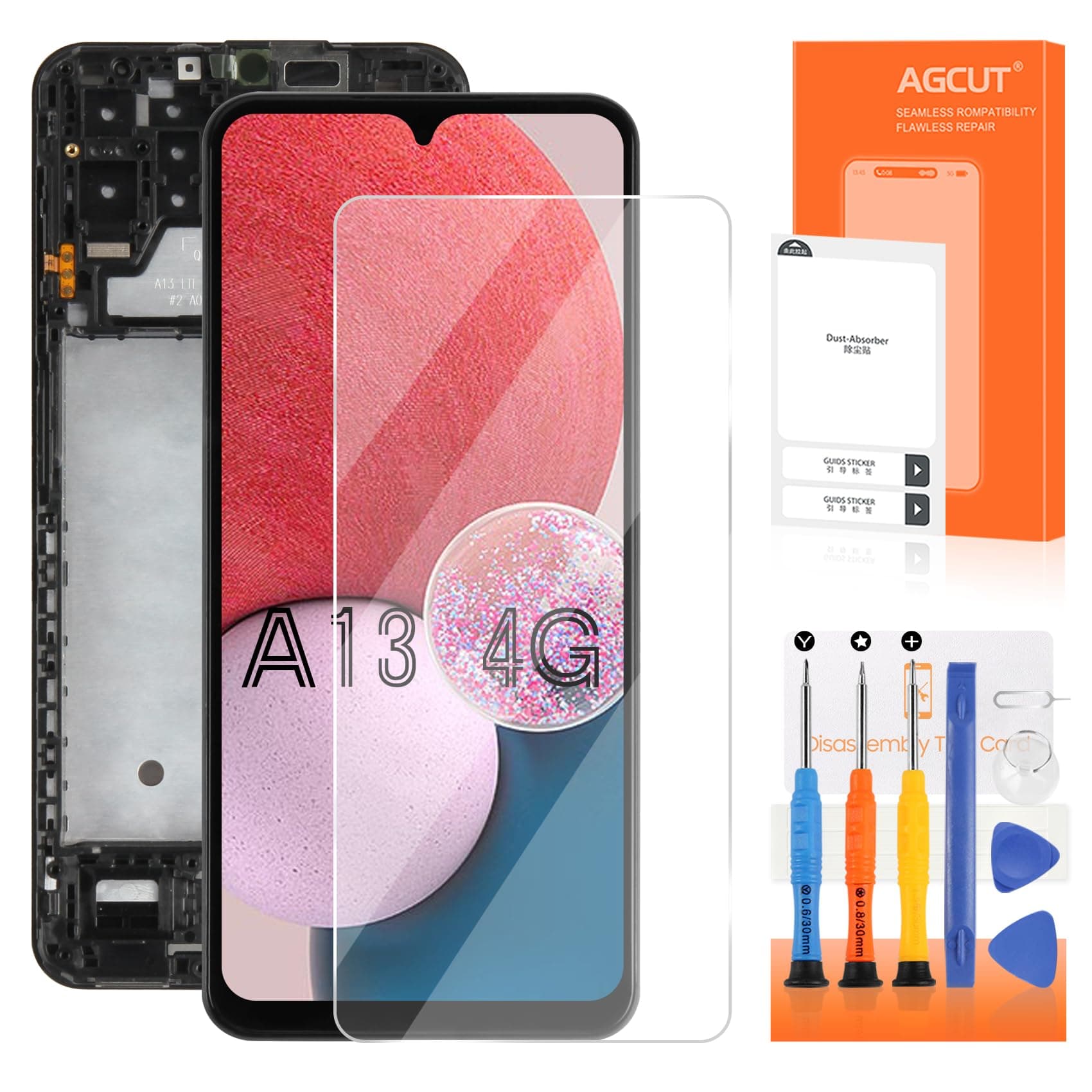 4G LCD Screen Replacement for Samsung Galaxy A13 Samsung A13 4G LCD Screen SM-A135F SM-A135U SM-A135M LCD Digitizer Screen Touch Mount Repair Kits with Black Frame (Not for 5G)