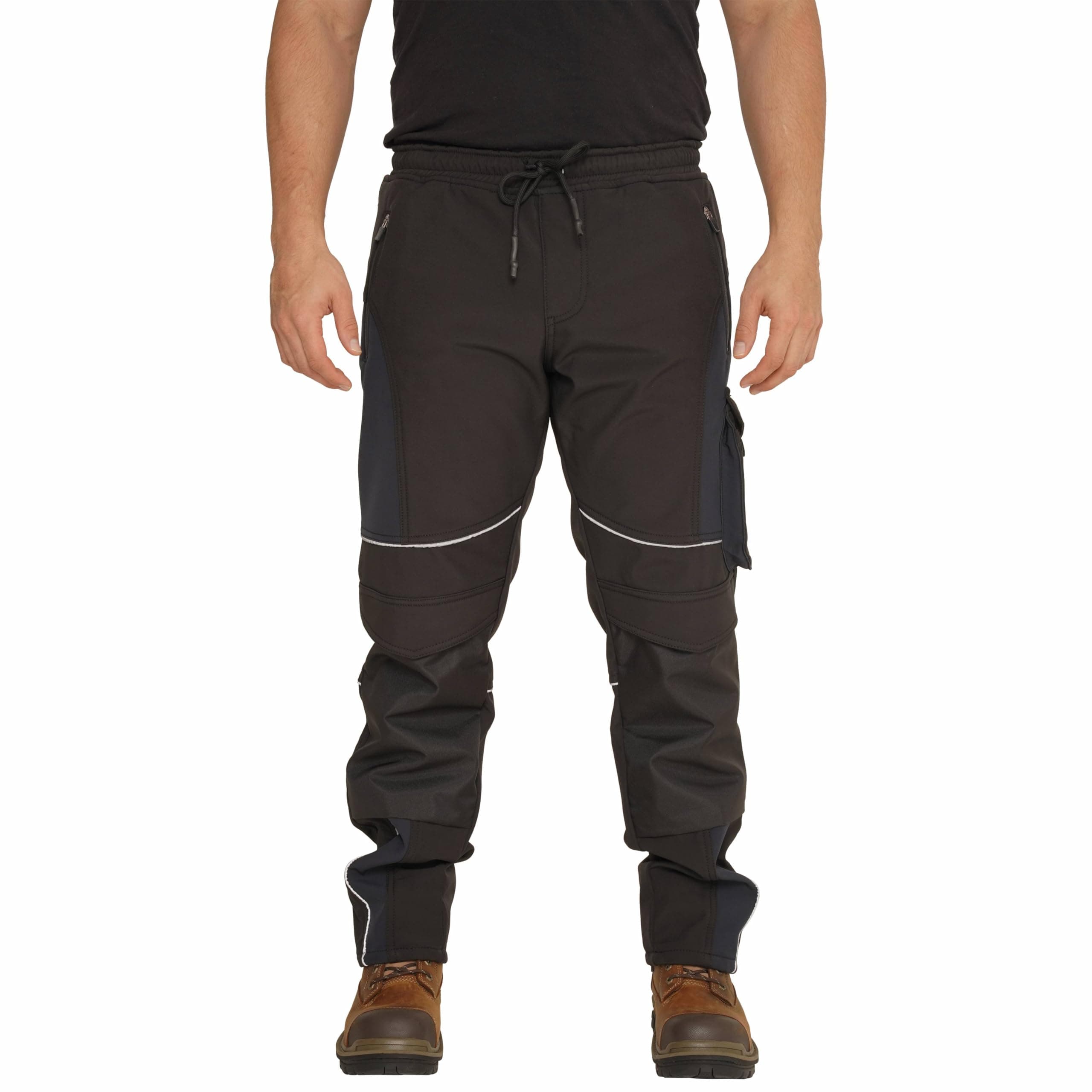 Hi Vis Mens Work Trousers Softshell Men High Visibility Viz Reflective Water Resistant Combat Cargo Rain Proof Repellent Windproof Safety Site Work Wear Builder Pants Soft Shell Workwear