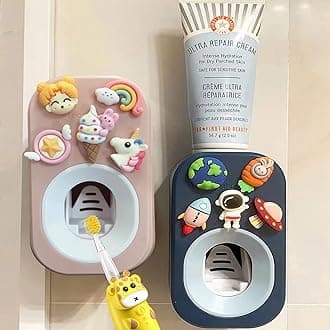 Automatic Toothpaste Dispenser Wall Mounted for Bathroom,Toothpaste Squeezer for Kids & Family Shower by Mr. Thumbs (2pc,Astronaut & Bear)