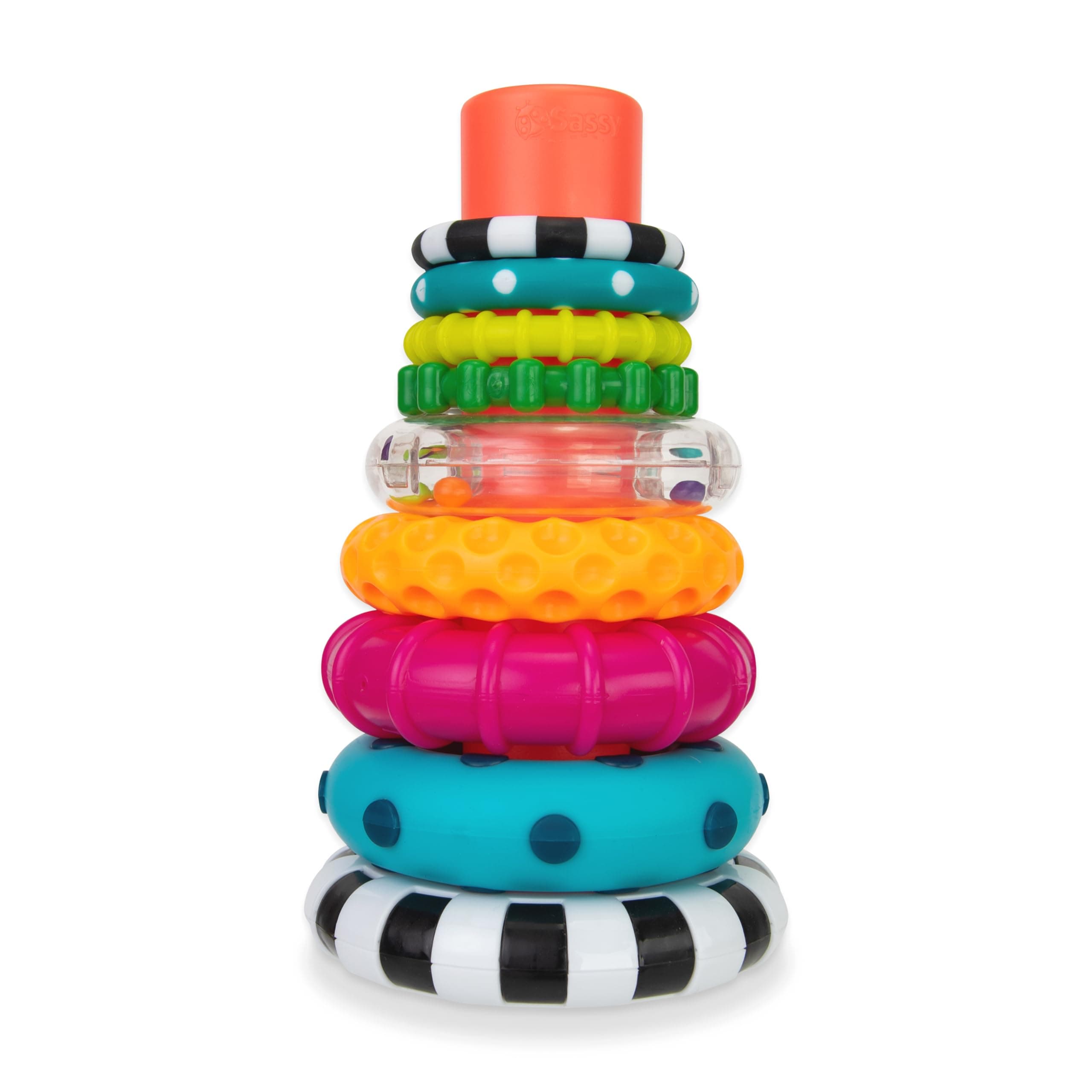 Sassy Stacks Of Circles Stacking Ring Stem Learning Toy, 9 Piece Set, Age 6-24 Month, Multicolor, 80758