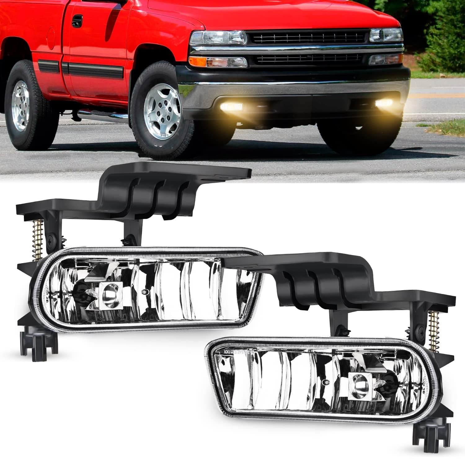 Nilight Fog Light Assembly Compatible with 1999 2000 2001 2002 Chevy Silverado 1500 2500 2001-2002 3500 2000-2006 Suburban Tahoe Clear Lens