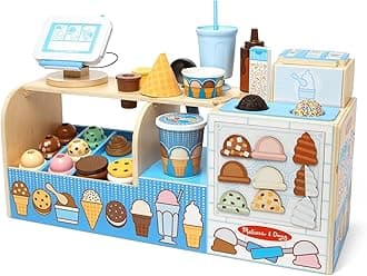 Cool Scoops Ice Creamery, Wooden Ice Cream Shop & Counter with Play Food & Play Kitchen Accessories, Preschool Learning Toys for Girls & Boys 3+ - FSC Certified