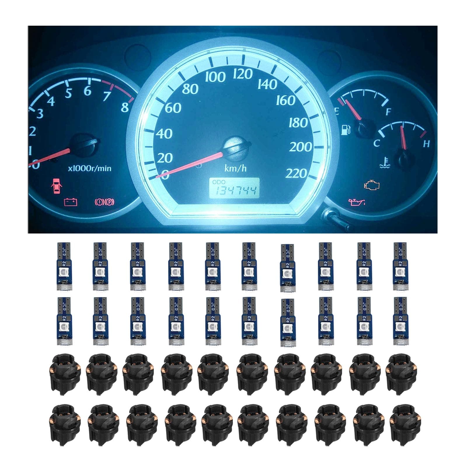 20 PCS T5 Led Lights for Car Dashboard, High Light 3030-3SMD Replacement with Twist Lock Socket, Led Bulb for Gauge Cluster Indicator Dashboard Instrument Panel Lights (Ice Blue)