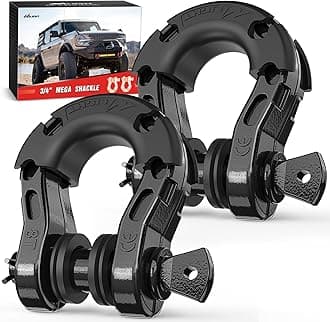 Nilight 2 Pack 3/4" Mega D-Ring Shackle with 7/8" Screw Pin 68,000LBS Break Strength, Heavy Duty Off Road Recovery Shackle for Use with Tow Strap, Winch, Off-Road Jeep Truck Vehicle, 2 Years Warranty