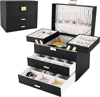 Dajasan Jewelry Boxes for Women Girls, Jewelry Holder Organizer Box, 4 Layers Large Jewelry Storage Organizer for Earring, Ring, Necklace, Bracelets (Black)