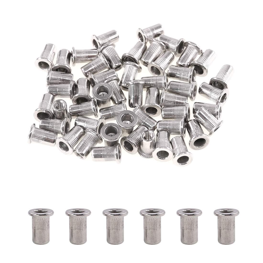 Glarks 50Pcs 304 Stainless Steel M3 Flat Head Threaded Rivetnut Insert Nutsert Rivet Nut Set (M3)