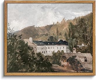KBKBART Vintage European Villa Landscape Oil Painting, Rustic Canvas Artwork, Antique Scenery Wall Art Prints for Bedroom, Living Room, Cozy Home Decor, Gallery, Gifts (8"x10")