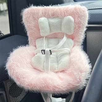 Doll Car Seat for 3–8 inch Figures, Fits Character Plushes, Blind Box Dolls & Vinyl Collectibles, Includes Air Vent Clip & Desktop Stand, Cute Car Ornament for Collectors (Pink)