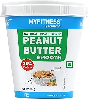 - MYFITNESS All Natural Peanut Butter Smooth 510g | 100% Roasted Peanuts | 25g Protein | Nut Butter Spread | No Added Sugar & Salt | No Palm Oil | Zero Cholesterol | Unsweetened Peanut Butter