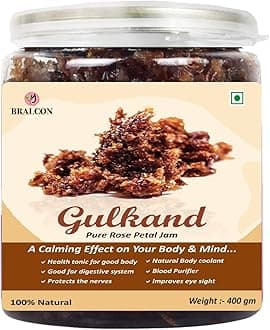 BRALCON Natural Gulkand (Rose Petal Jam) - 400g | Sun-Cooked Damask Rose Petals & Rock Sugar - Kesar Elaichi | Gulkand for Paan