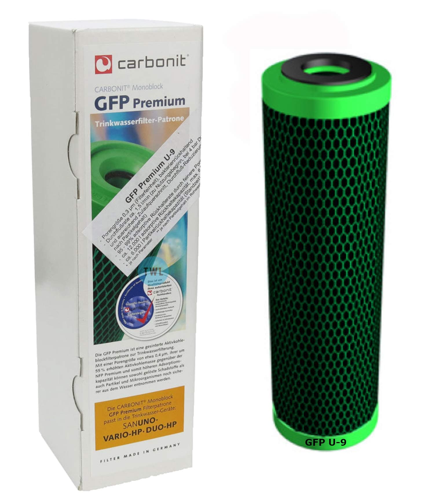 Carbonit GFP Premium U-9 Water Filter Cartridge 0.3 µ with More Activated Carbon