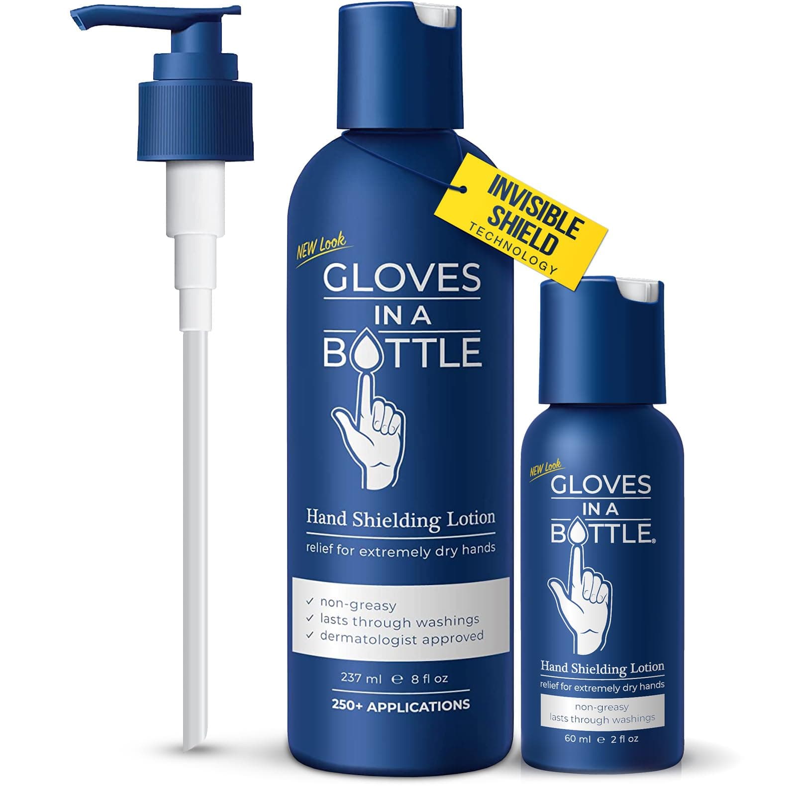 Gloves In A Bottle Shielding Lotion (One- 2 fl oz-60 ml & One - 8 fl oz-240 ml) With Pump Great for Dry Itchy Skin! Grease-less and Fragrance Free!