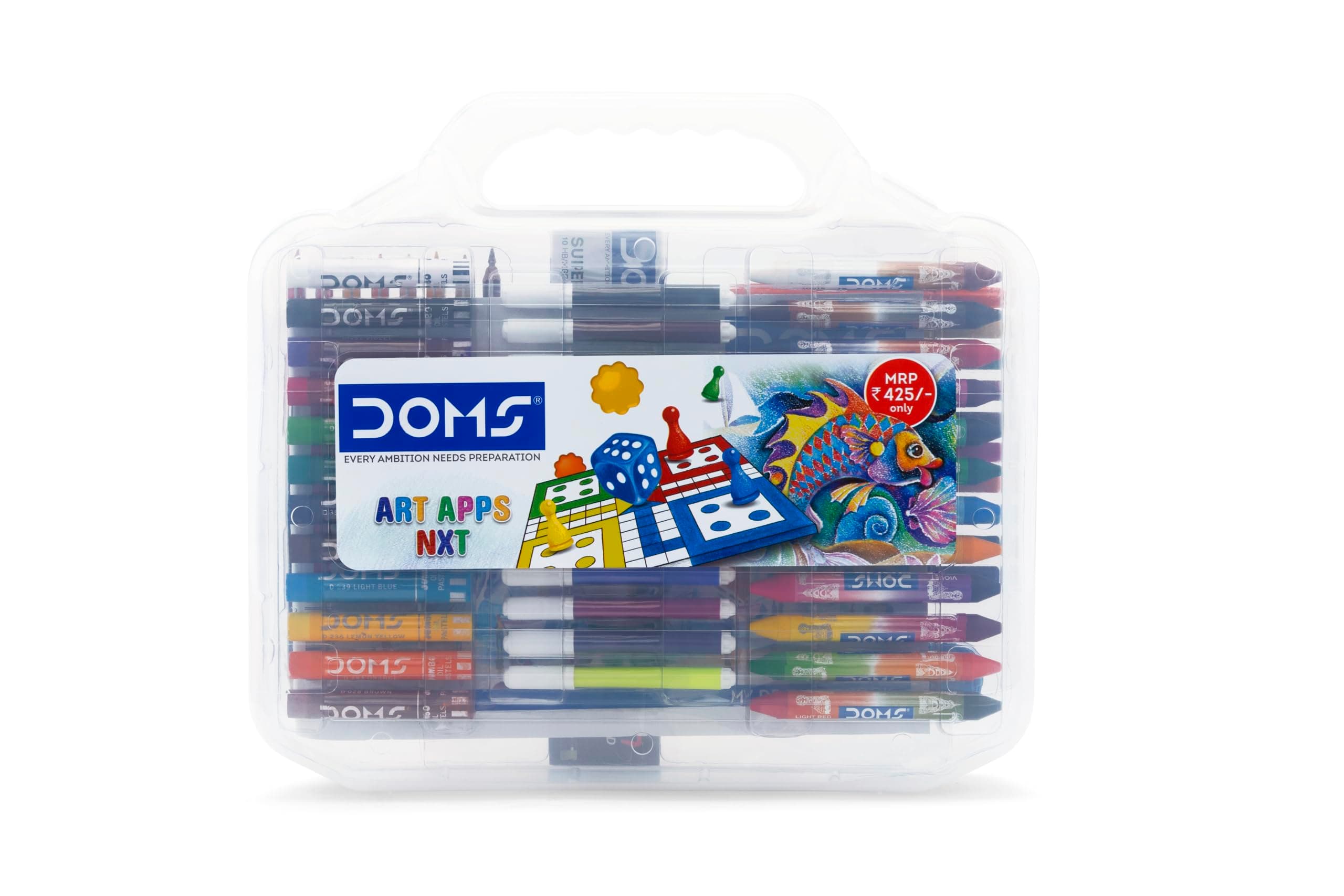 Doms Art Apps Nxt Kit With Plastic Carry Case | Perfect Value Pack | Kit For School Essentials | Gifting Range For Kids | Combination of 9 Stationery Items