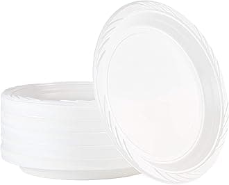 100 Count Disposable 10 Inch White Plastic Dinner Plates Extra Large