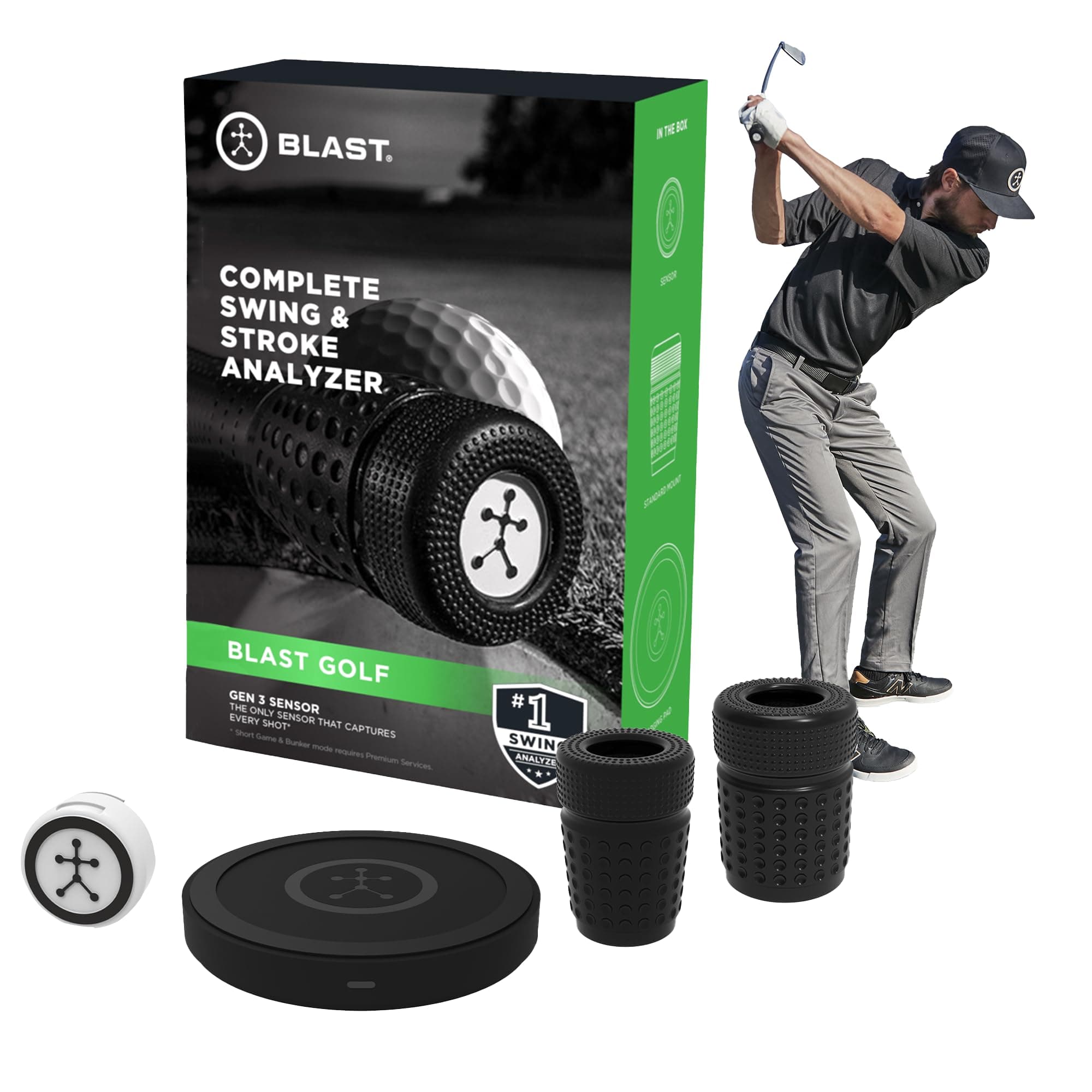 Blast Motion Golf Swing & Stroke Analyzer - Real-time Feedback, Swing Metrics, Swing Trainer, Video Capture Highlights, Track Performance (GEN3 Sensor)