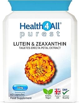 Health4All Lutein and Zeaxanthin Supplement 25mg per Capsule, 60 Capsules 2 Months Supply, Purest Eye Health Marigold Extract Supplement, Natural Eye Vitamins for Vision Care | Made in UK