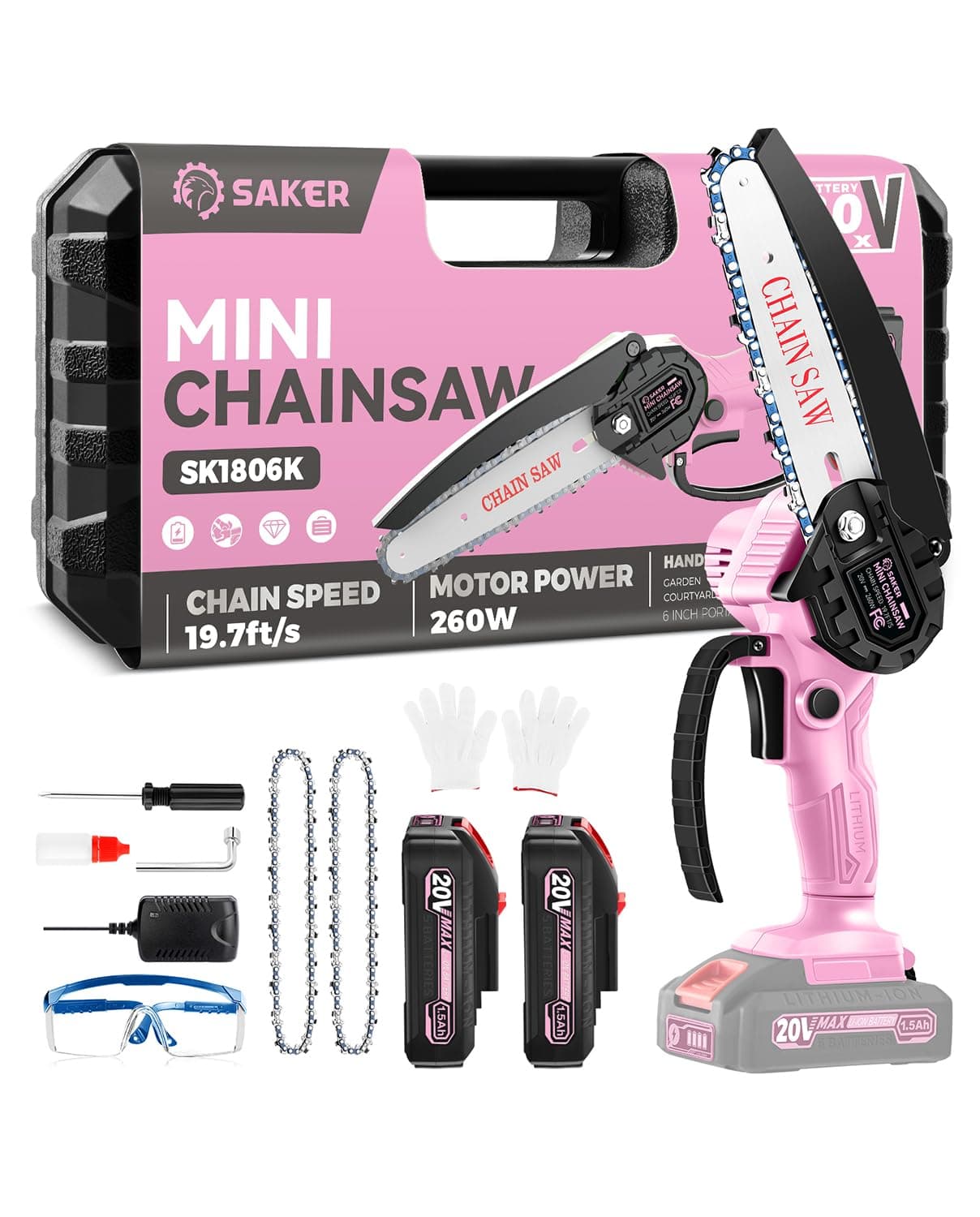 Saker Mini Chainsaw|6 Inch Chainsaws[2025 Upgraded]|Mini Cordless Electric Chain Saw|Small Handheld Portable Chain Saws Battery Powered Chain Saw for Tree Trimmer and Garden