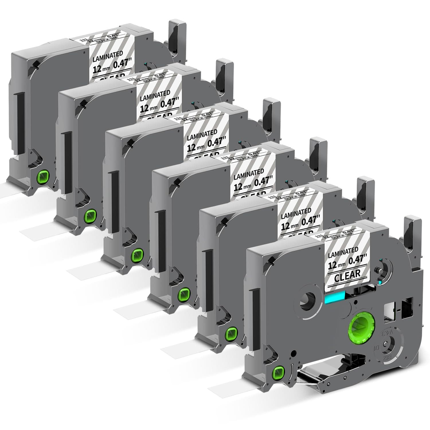 Colorty Clear Label Maker Tape TZe-131 Compatible with Brother P-Touch Label Tape TZ TZe 12mm 0.47 Laminated 1/2" Black on Clear TZe131 for PT-D220 D210 H110 1180 1280 1890 Tape Refills, 6-Pack