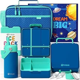 Fimibuke Kids Bento Lunch Box with 4 Compartments, Insulated lunch Bag, Stain...